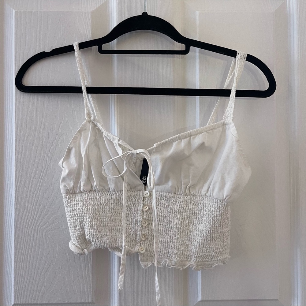 Garage White Smocked Crop Top